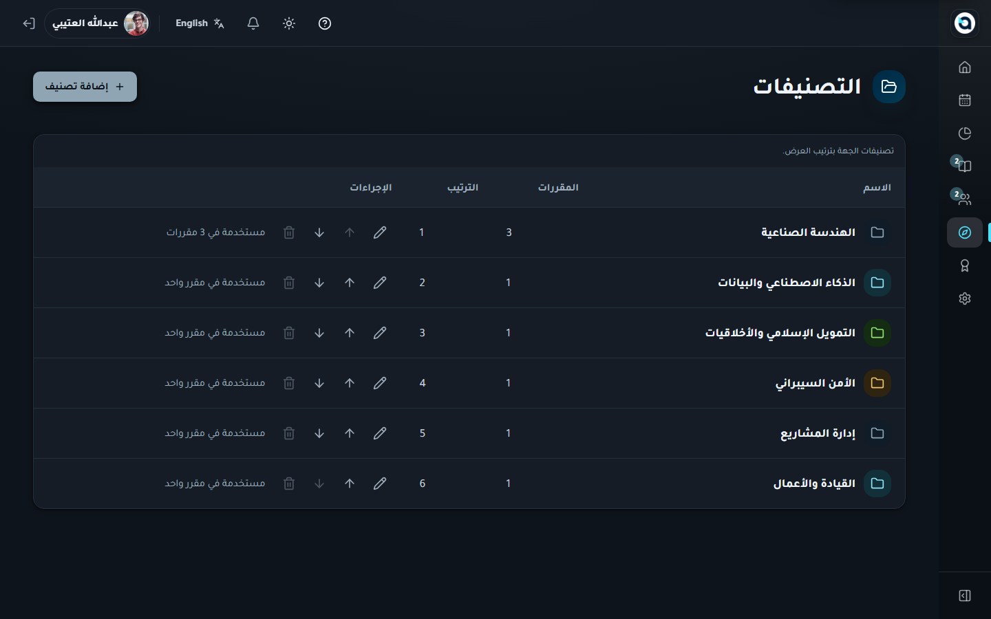 إدارة التصنيفات