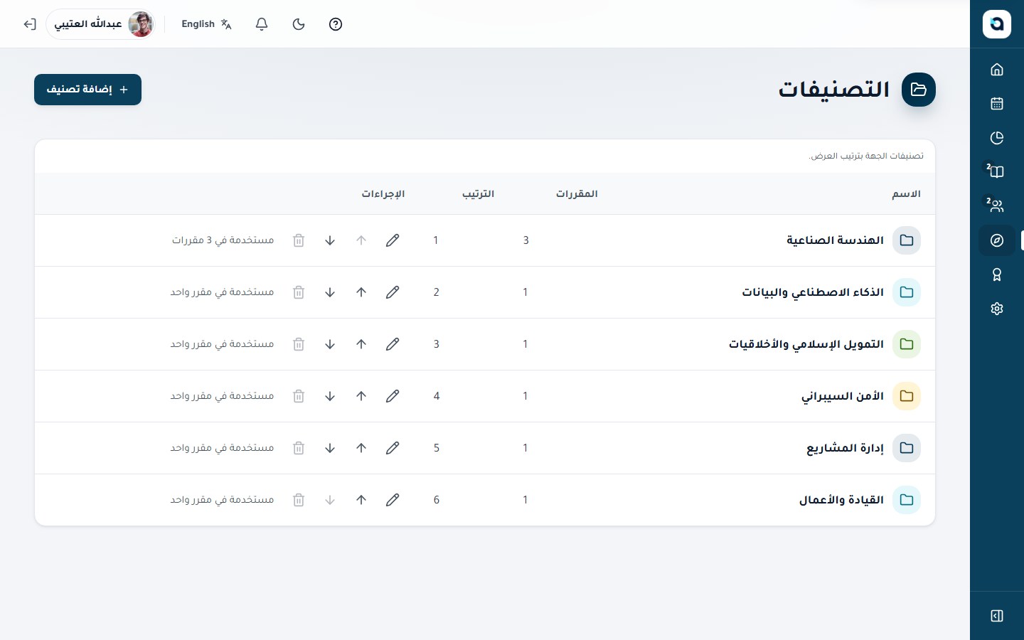 إدارة التصنيفات