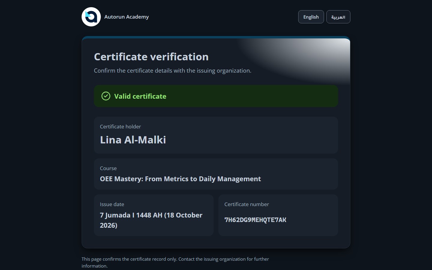 A verified certificate