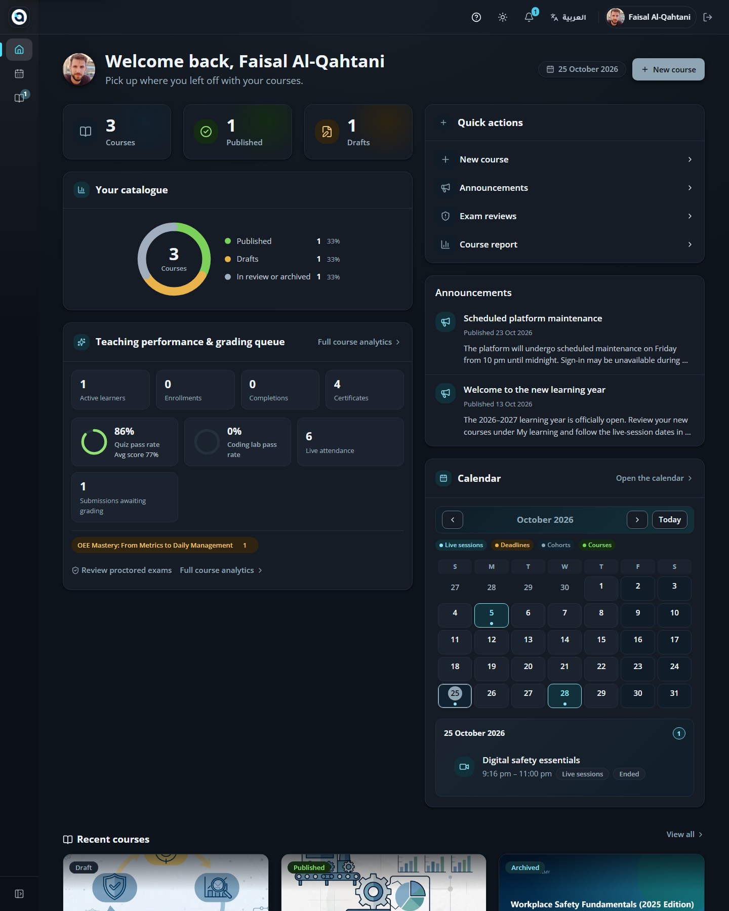 The instructor dashboard