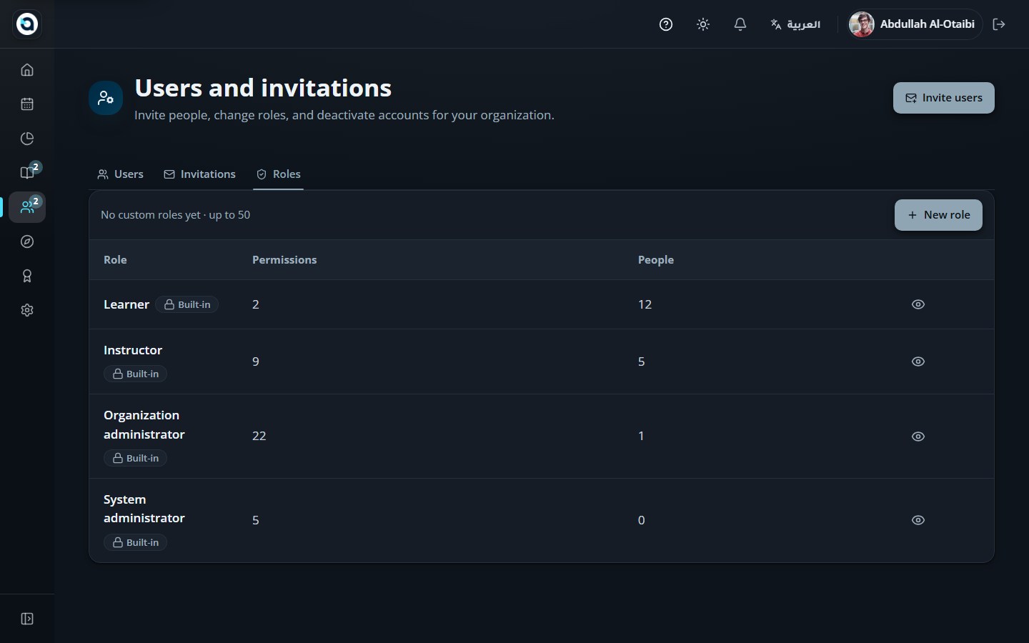 The roles tab
