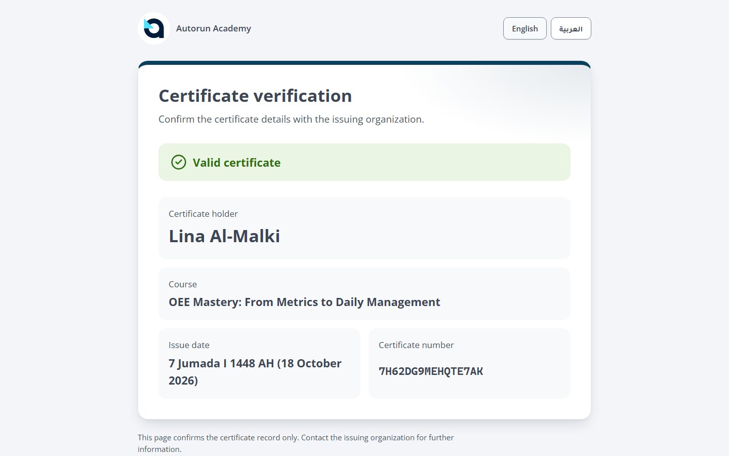 A verified certificate