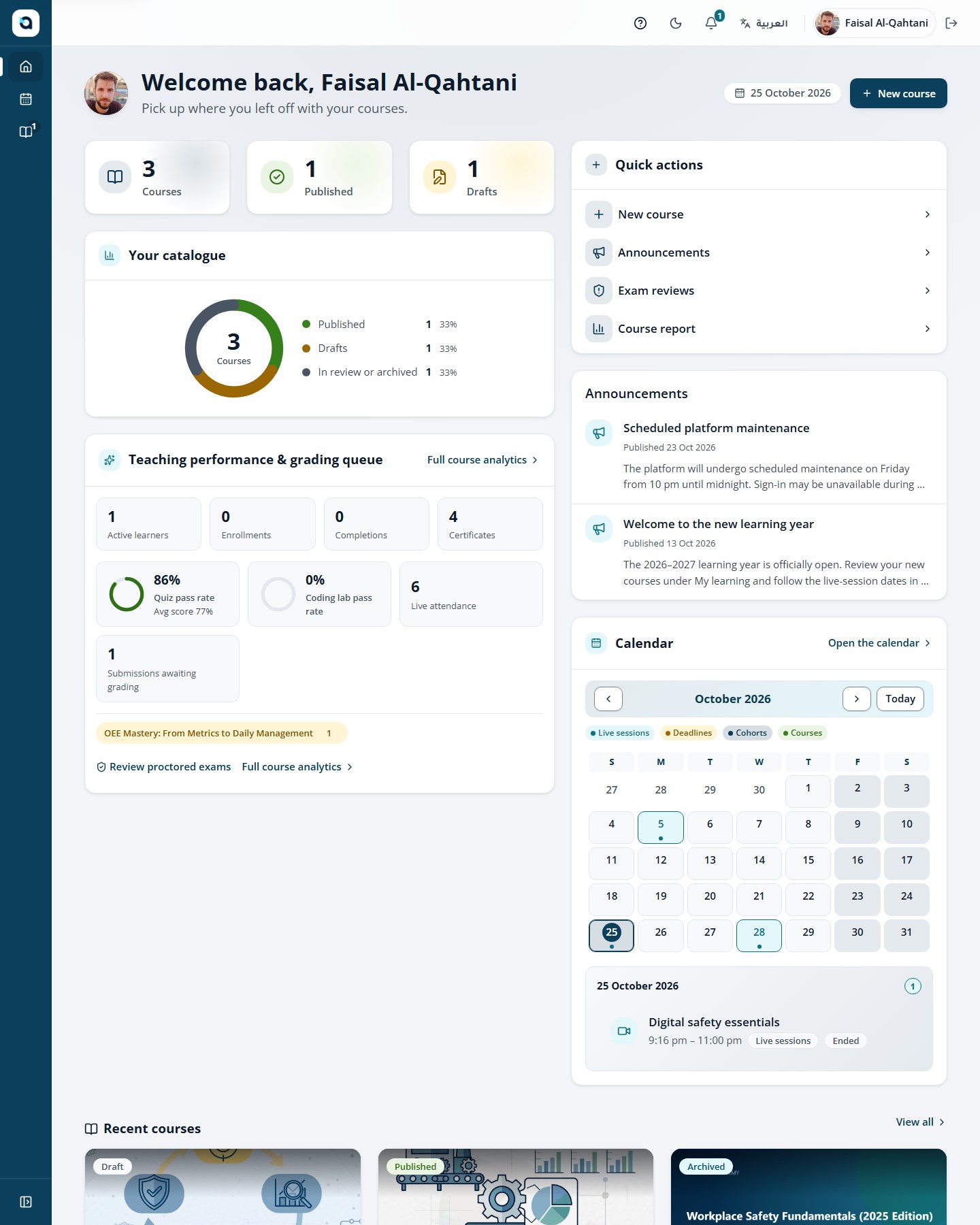The instructor dashboard